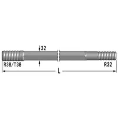 Резьбовые буровые штанги, R38/T38-Hex32-R32 (MM-R38-H32-R32-3090)
