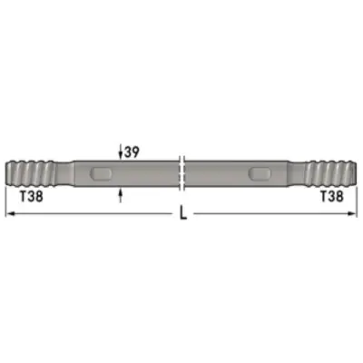 Штанга-удлинитель, (ММ) T38-Round39-T38 (MM-T38-R39-T38-1220)